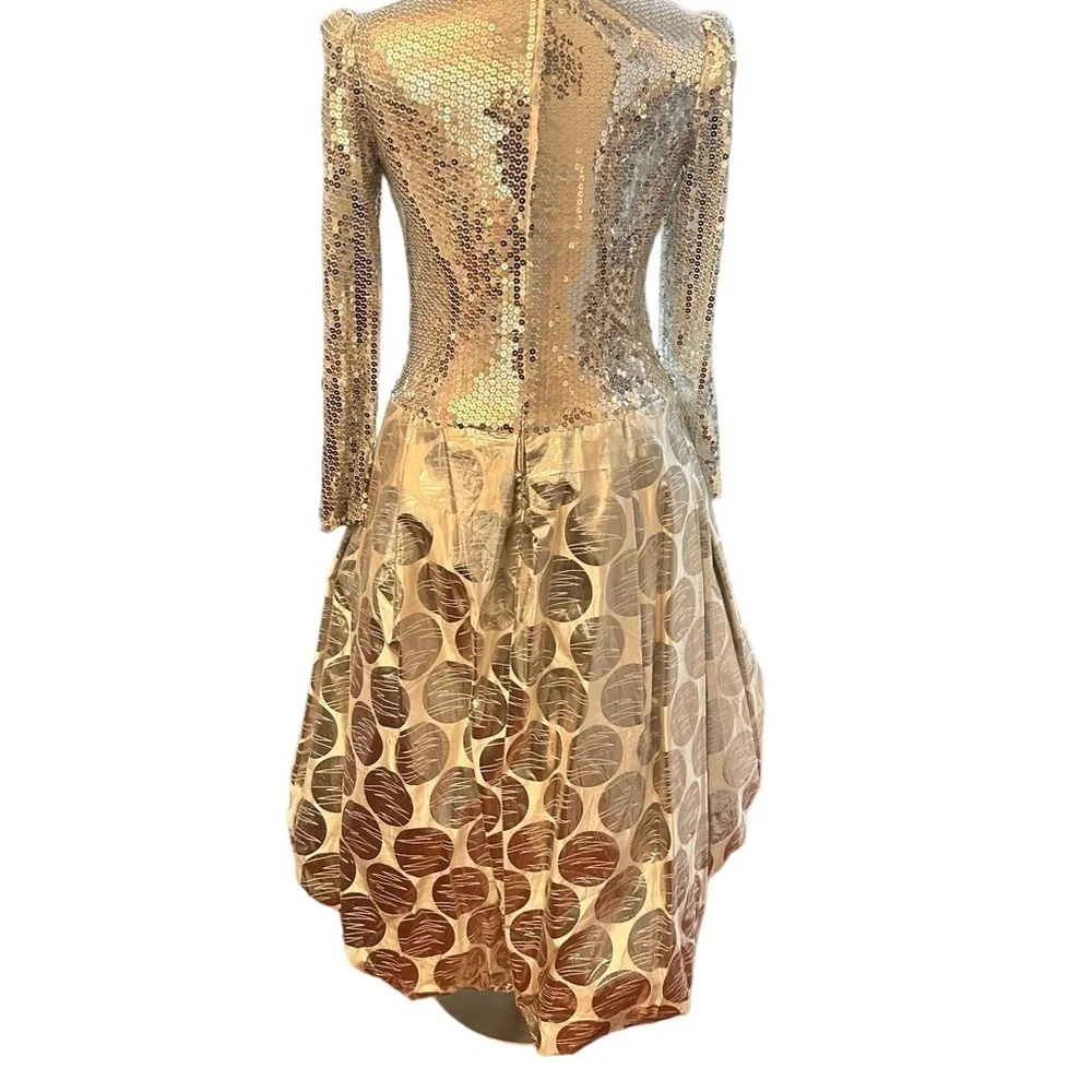 Vintage Haute Couture Richilene Metallic Long Sleeved High Low Formal Dress - Picture 7 of 7